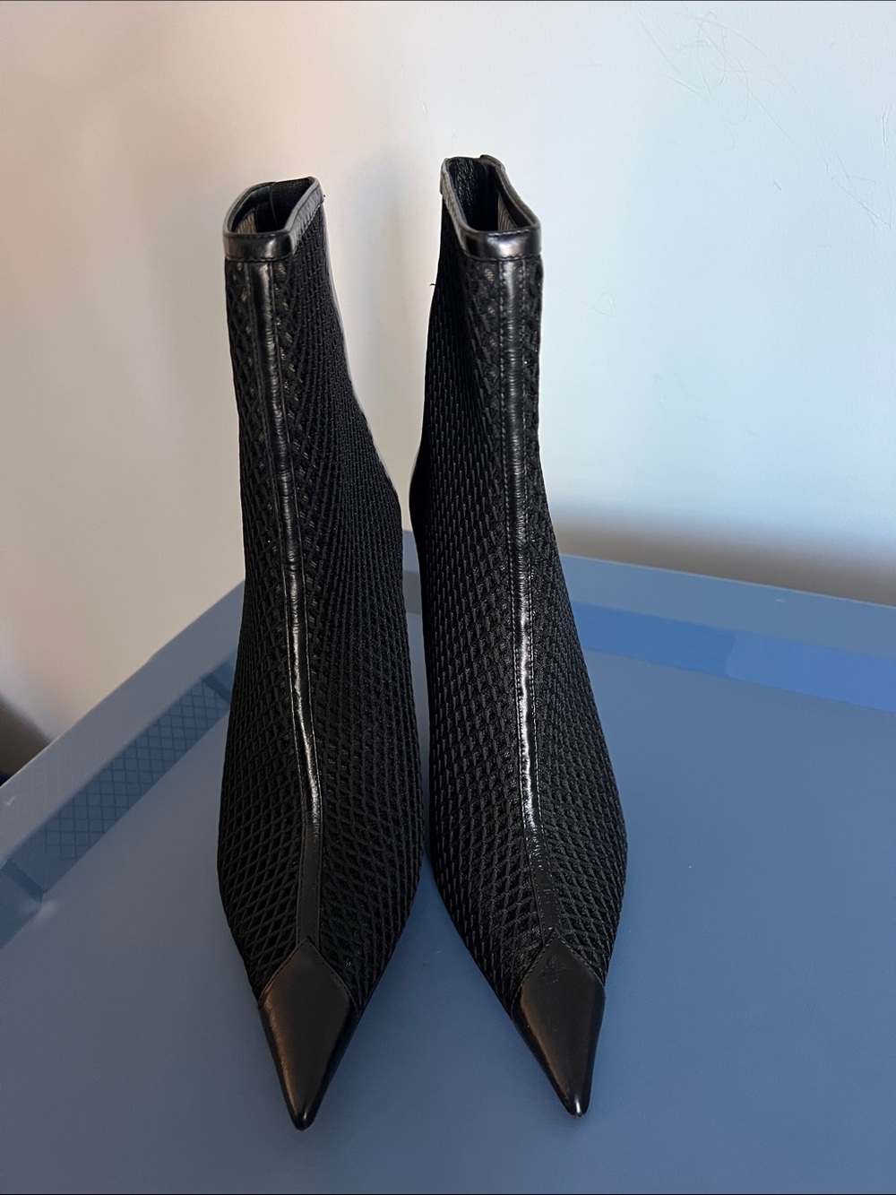 Jimmy Choo naidoo 90 black mesh leather ankle boots pointed toe booties 38 - Picture 3 of 7
